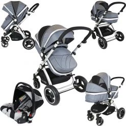 ISafe New Born Baby Boy Bundle - 3 In 1 Pram System Grey + Noah Pod + Footmuffs