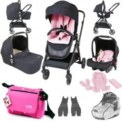 ISafe 3 In 1 Prams IStyle 3 In 1 Pram Travel System (Pretty Pink) Including Rain Cover And Changing Bag.