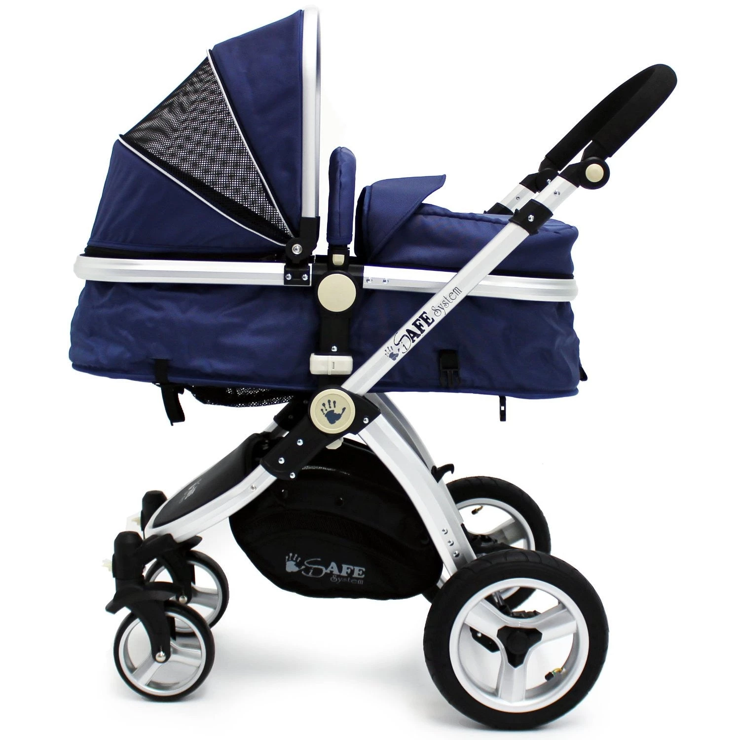 ISafe 3 In 1 Pram Travel System Navy (Dark Blue) With Carseat And Raincover 3 In 1 Pram Systems