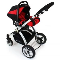 ISafe System - Red Travel Pram System Complete Package With Bedding + Raincover & Footmuff 3 In 1 Pram Systems
