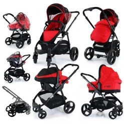 ISafe Pram Red Travel System Complete With Car Seat And Isofix Base