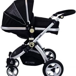 ISafe 3 In 1 Pram System - Black Travel System Complete Package With Bedding
