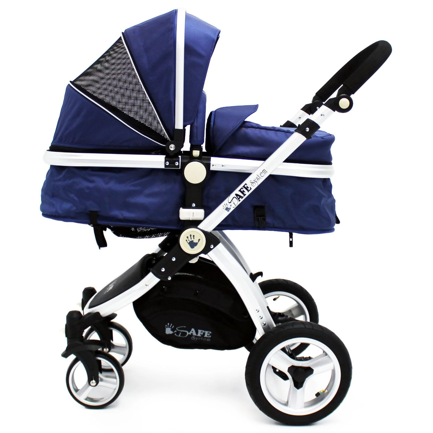 ISafe 3 In 1 Pram Travel System Navy (Dark Blue) With Carseat And Raincover 3 In 1 Pram Systems