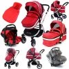 ISafe System - Red Travel Pram System Complete Package Raincover & Footmuff