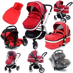 ISafe System - Red Travel Pram System Complete Package Raincover & Footmuff