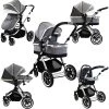 3 In 1 Pram Systems IVogue Grey Luxury 3in1 Pram Stroller Travel System (Car Seat Included)