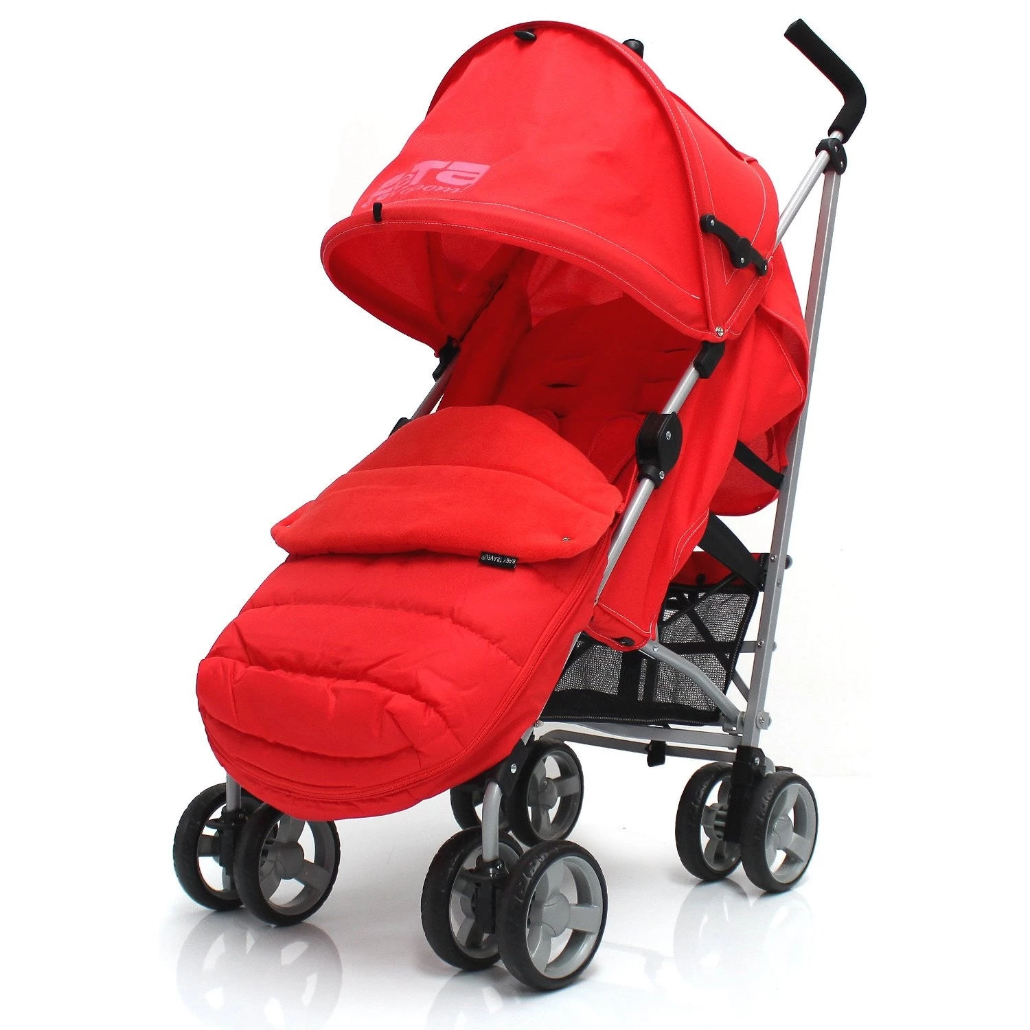 Holiday Strollers Zeta Vooom Red +Large Padded Footmuff + Changing Bag + Rain Cover