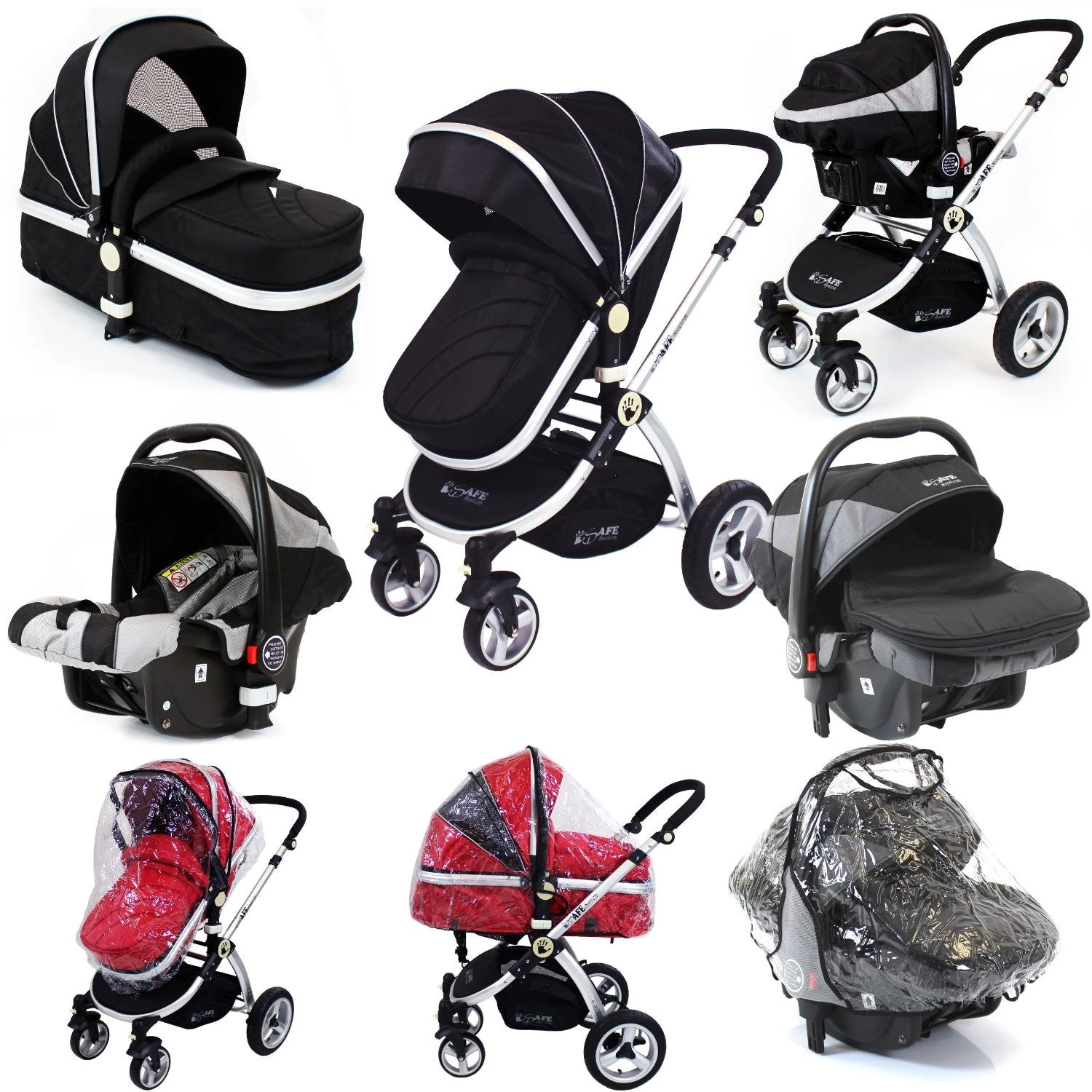 ISafe 3 In 1 Pram System - Black Travel System Complete Package With Bedding