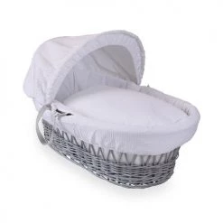 Clair De Lune Grey Wicker Moses Basket Waffle White Moses Baskets