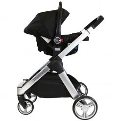 ISafe Marvel 3in1 Pram - Black Pearl Pram Travel System + Luxury Carseat + Carrycot + Isofix Base & Luxury Changing Bag