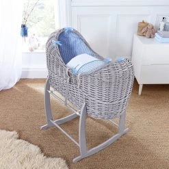 Clair De Lune Noah Pod Grey Wicker Moses Basket - Barley Bébé Blue Moses Baskets