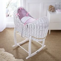 Moses Baskets Clair De Lune Noah Pod White Wicker Moses Basket - Barley Bébé Pink