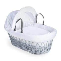 Clair De Lune White Wicker Moses Basket Cotton Dream Grey Moses Baskets