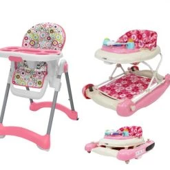 ISafe Matching Starter Bundle Walker Rocker And Highchair - (PETAL PINK/ FLOWERS) Mama PLUS & Bundles