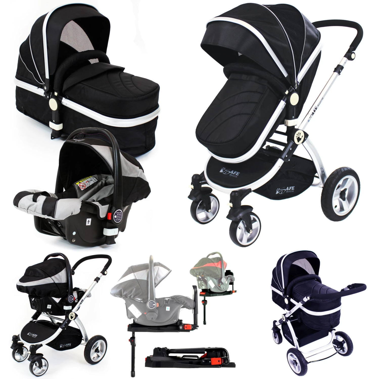 2 IN 1 Prams ISafe 3 IN 1 Pram Travel System (BLACK)