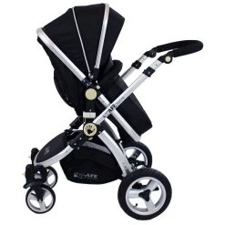 ISAFE 3in1 Black Pram System Bundle + Carseat + Noah Pod + Footmuffs + Changing Bag + Nursing Pillow 3 In 1 Pram Systems