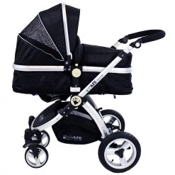 3 In 1 Pram Systems ISafe Baby Pram Travel System 3 In 1 + CarSeat Black + Raincovers
