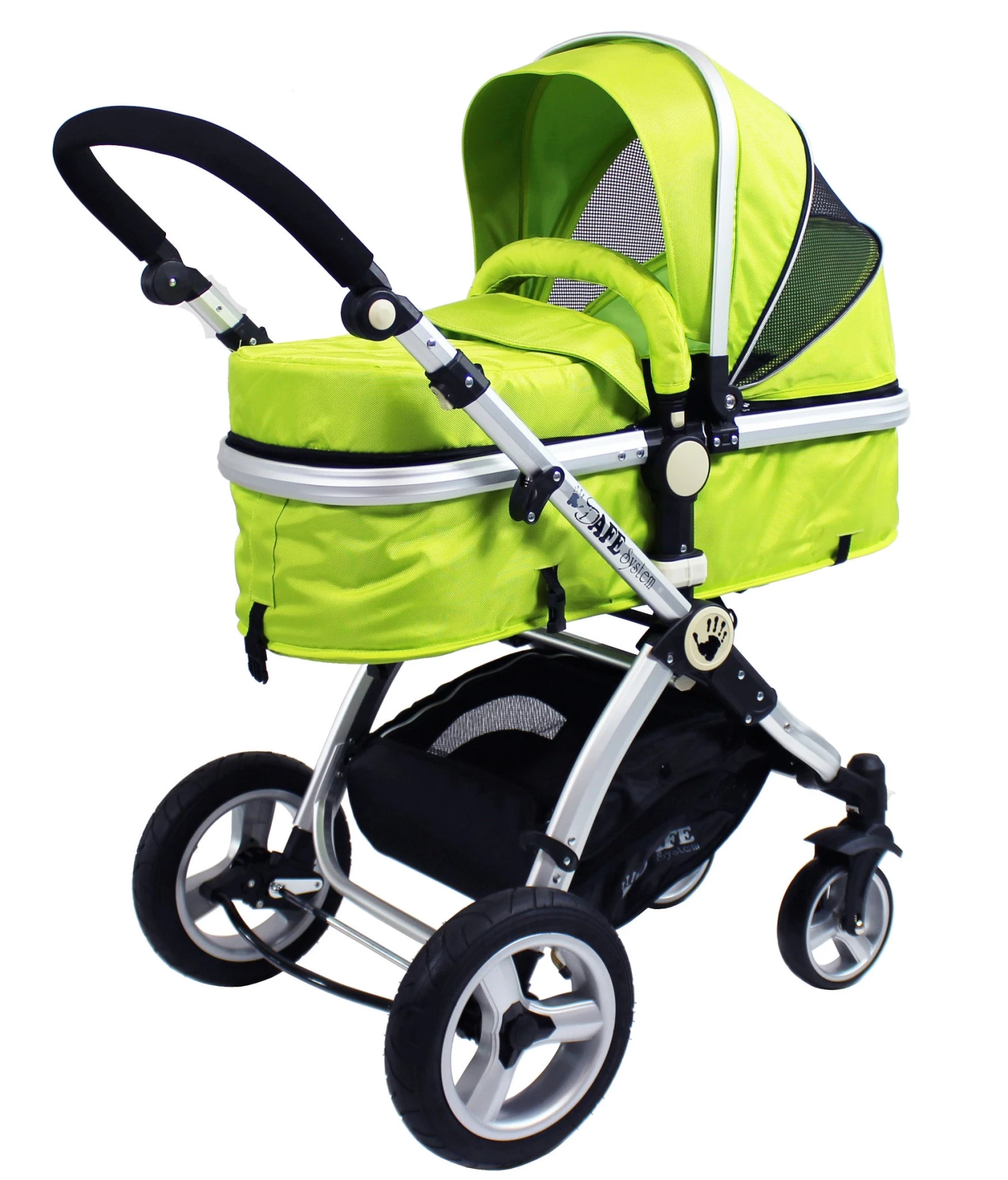 ISafe 3 In 1 Pram System - Lime + Carseat + Footmuff & Raincover Package 3 In 1 Pram Systems
