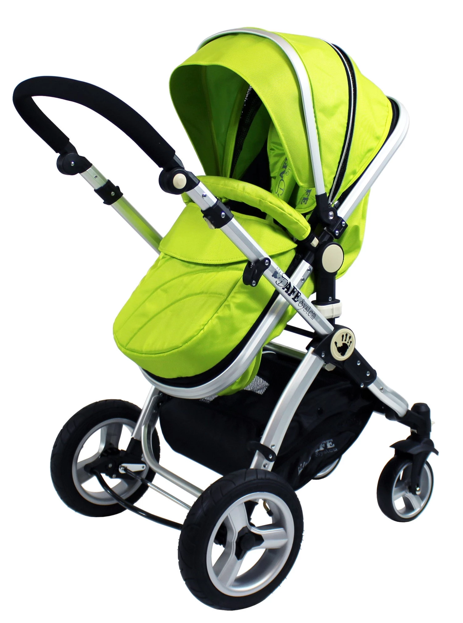 ISafe 3 In 1 Pram System - Lime Travel System + Carseat + Raincover Package 3 In 1 Pram Systems