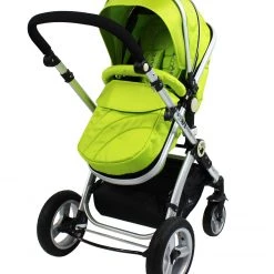 ISafe 3 In 1 Pram System - Lime Travel System + Carseat + Raincover Package 3 In 1 Pram Systems