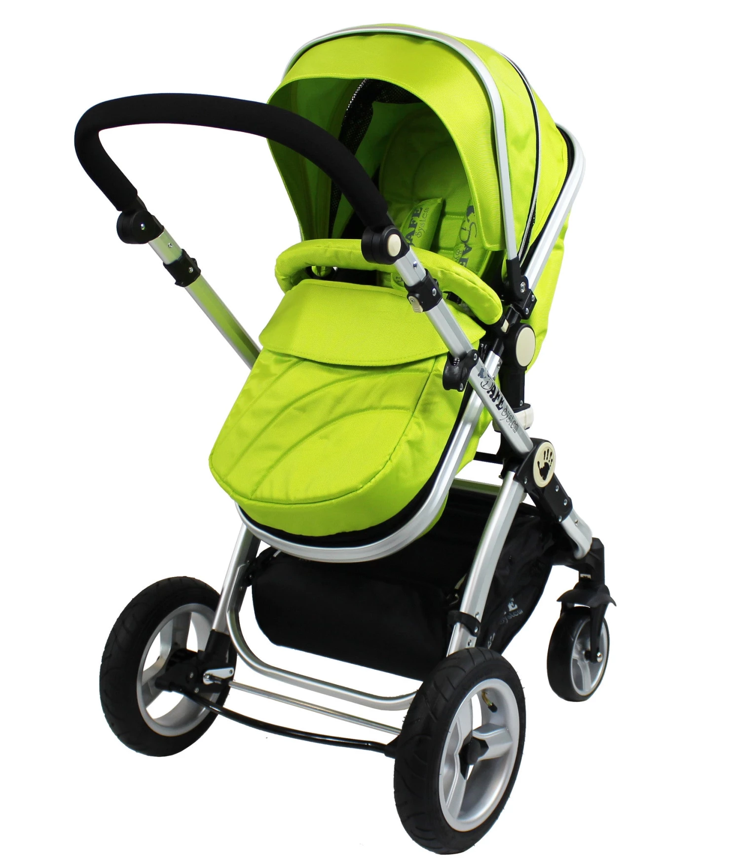 ISafe 3 In 1 Pram System - Lime + Carseat + Footmuff & Raincover Package 3 In 1 Pram Systems