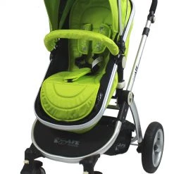 ISafe 3 In 1 Pram System - Lime Carseat Isofix Base + Footmuff & Raincover Package