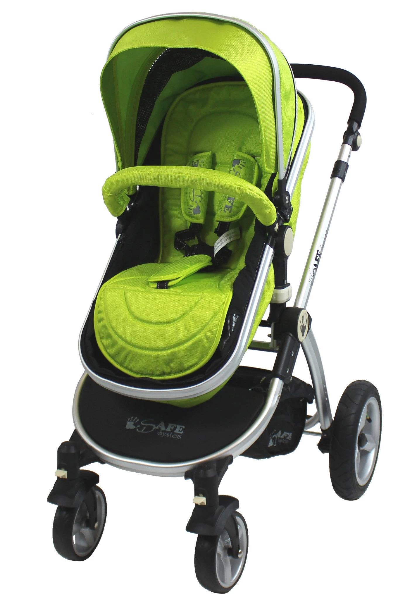ISafe 3 In 1 Pram System - Lime + Carseat + Footmuff & Raincover Package 3 In 1 Pram Systems