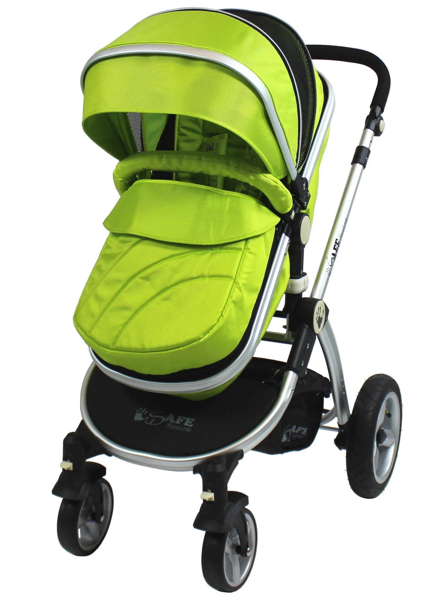 ISafe 3 In 1 Pram System - Lime + Carseat + Footmuff & Raincover Package 3 In 1 Pram Systems