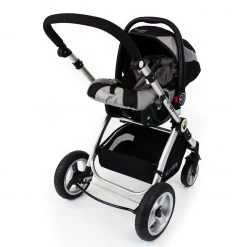 ISafe System - Black Pram Travel System Carseat & ISOFIX Base, Footmuff & Raincovers Package