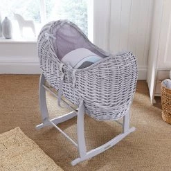 Clair De Lune Noah Pod Grey Wicker Moses Basket - Stanley & Pip
