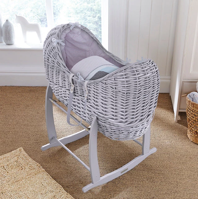 Clair De Lune Noah Pod Grey Wicker Moses Basket - Stanley & Pip