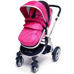 ISafe 3in1 Pram System Raspberry Pink Pram Travel System + Carseat + Bedding 3 In 1 Pram Systems
