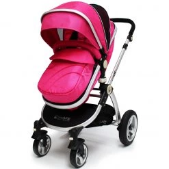 3 In 1 Pram Systems ISafe 3 In 1 Pram System - Raspberry Pink Travel System + Carseat + Footmuff +Raincover Package