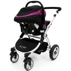 ISafe 3 In 1 Pram System - Plum (Purple) + Carseat + + Base + Footmuff & Raincover 3 In 1 Pram Systems