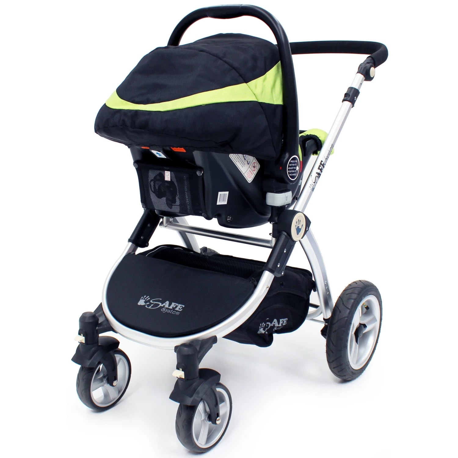 ISafe 3 In 1 Pram System - Lime Travel System + Carseat + Raincover Package 3 In 1 Pram Systems