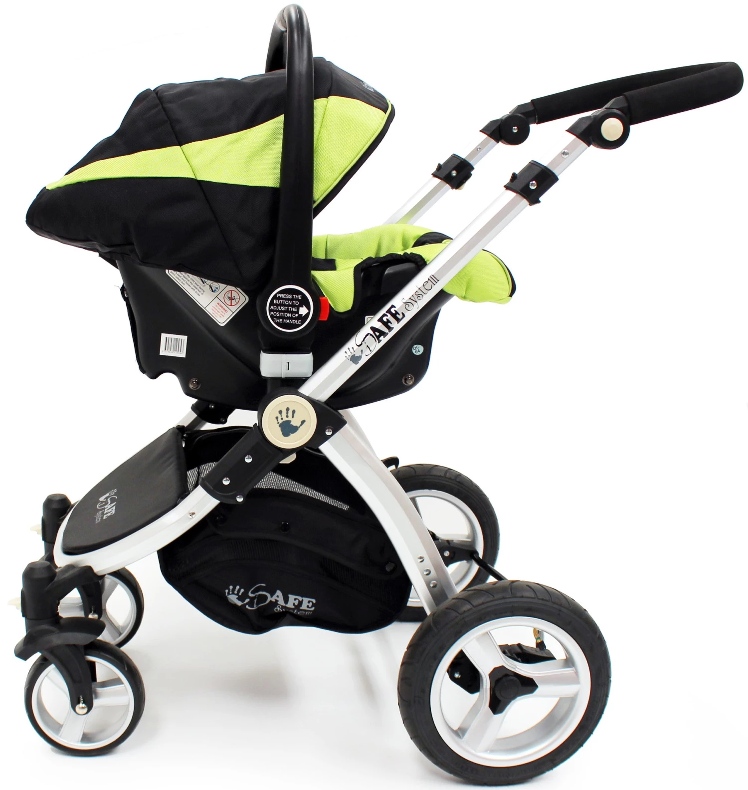 ISafe 3 In 1 Pram System - Lime Travel System + Carseat + Raincover Package 3 In 1 Pram Systems
