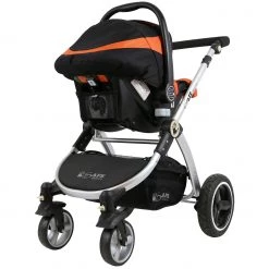 ISafe I-Safe System - Orange Trio Travel System Pram & Luxury Stroller 3 In 1 Complete With Car Seat + Footmuff + Carseat Footmuff & RainCovers