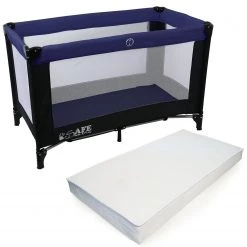 ISafe Rest & Play Luxury Travel Cot/Playpen - Navy (Black/Navy) 120 Cm X 60 Cm Complete With Mattress