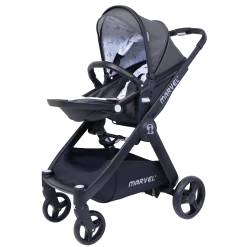 Marvel 3 In 1 Prams ISafe Marvel 2in1 Pram Travel System And Carseat - Charcoal Black + Isofix Base