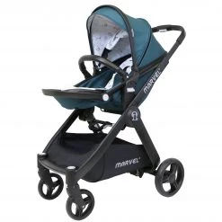 ISafe Marvel 3 In 1 Complete Pram System Pushchair And Carseat - Teal + Isofix Base