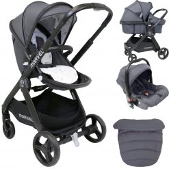 Marvel 3 In 1 Prams ISafe Marvel 2in1 Pram Travel System And Carseat - Charcoal Black + Isofix Base