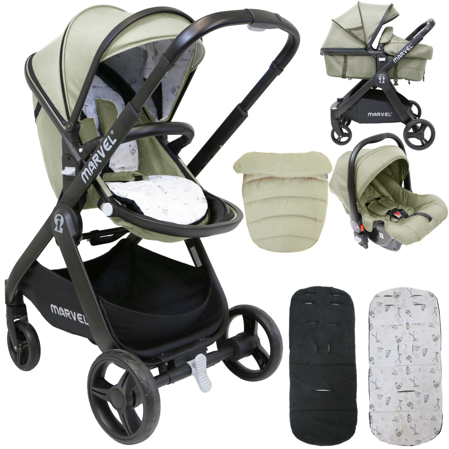 ISafe 3 In 1 Prams ISafe Marvel 2in1 Pram Travel System And Carseat - Sandstone