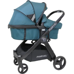 ISafe Marvel 3 In 1 Complete Pram System Pushchair And Carseat - Teal + Isofix Base