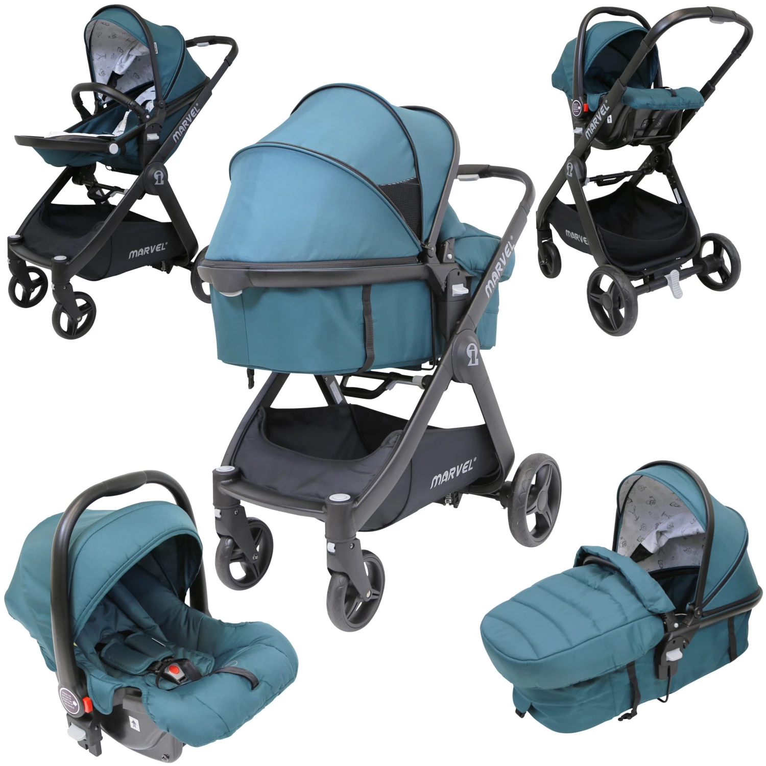3 In 1 Pram Travel System Pushchair All Terrain ISafe Marvel Teal Marvel 3 In 1 Prams