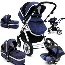 3 In 1 Pram Systems ISafe 3 In 1 Pram System - Navy (Dark Blue) Travel System + Carseat
