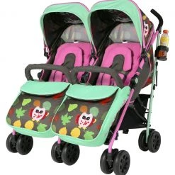 Double Twin Baby Stroller Optimum Owl And Button With Changing Bag