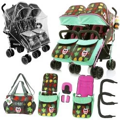 Double Twin Baby Stroller Optimum Owl And Button With Changing Bag
