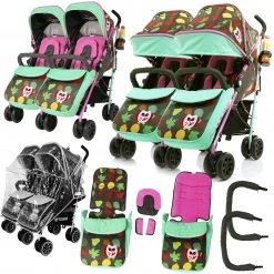 Double Twin Baby Stroller Optimum Owl And Button With Changing Bag