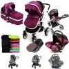 3 In 1 Pram Systems ISafe 3 In 1 Pram System Plum (Purple) + Carseat + Footmuff And Raincover Package