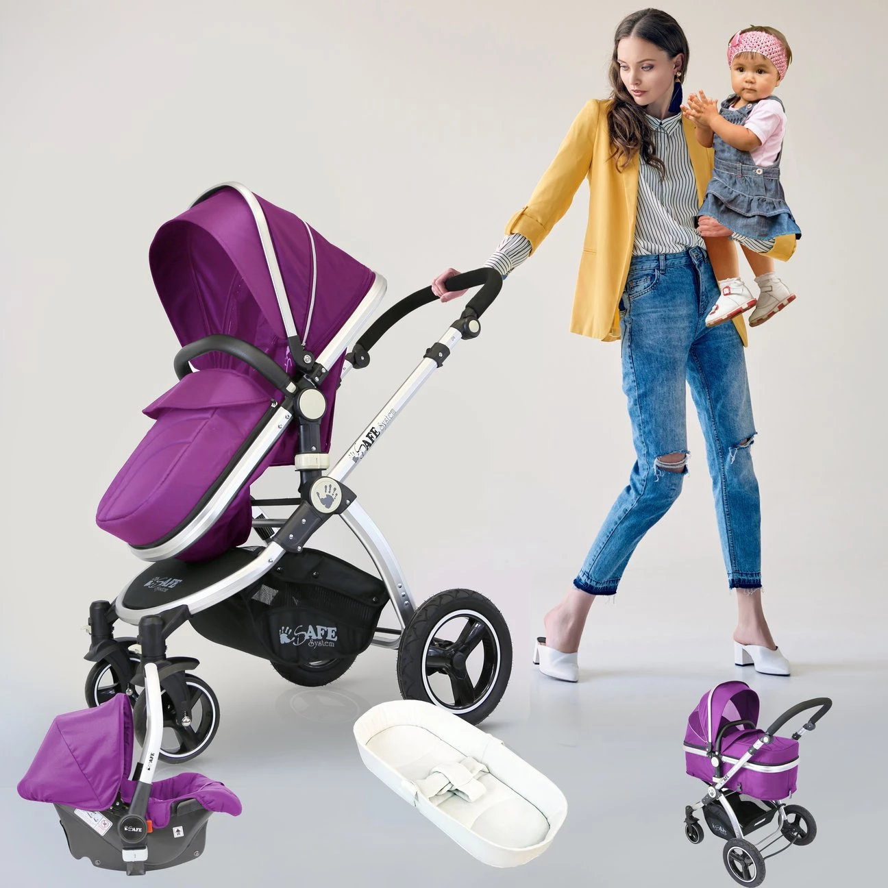 ISafe 3 In 1 Pram System Plum (Purple) Travel System